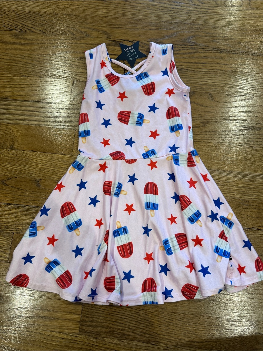 Pixielane 4T Pink Patriotic Popsicle Star Print Dress NWT